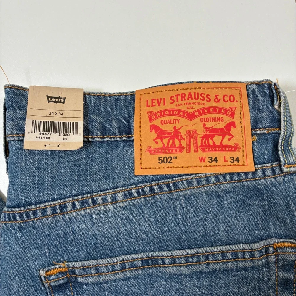 NEW Levis 502 Taper Fit Jeans 34x34 Blue Flex Stretch Denim USA Cowboy
